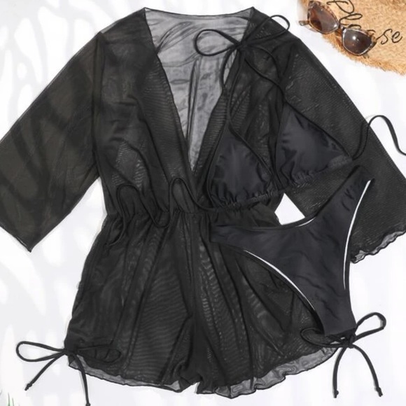 Bohemian 3PC White Bikini Coverup Set S M L - Picture 8 of 8